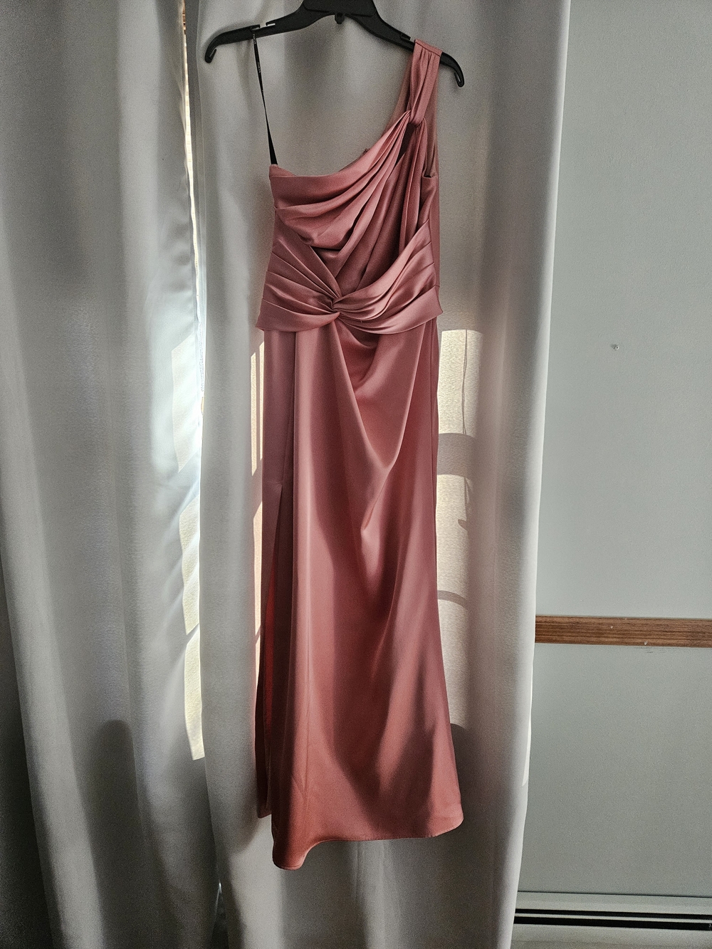 Theia One-Shoulder Dusty Rose Satin Gown